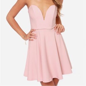 LULUS DEEP V STRAPLESS BLUSH PINK CUTE DRESS XS